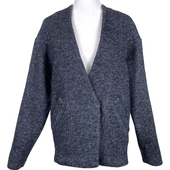 See By Chloe Collarless Cocoon Wool Alpaca Jacket Gray Herringbone Size 4 - Picture 16 of 16